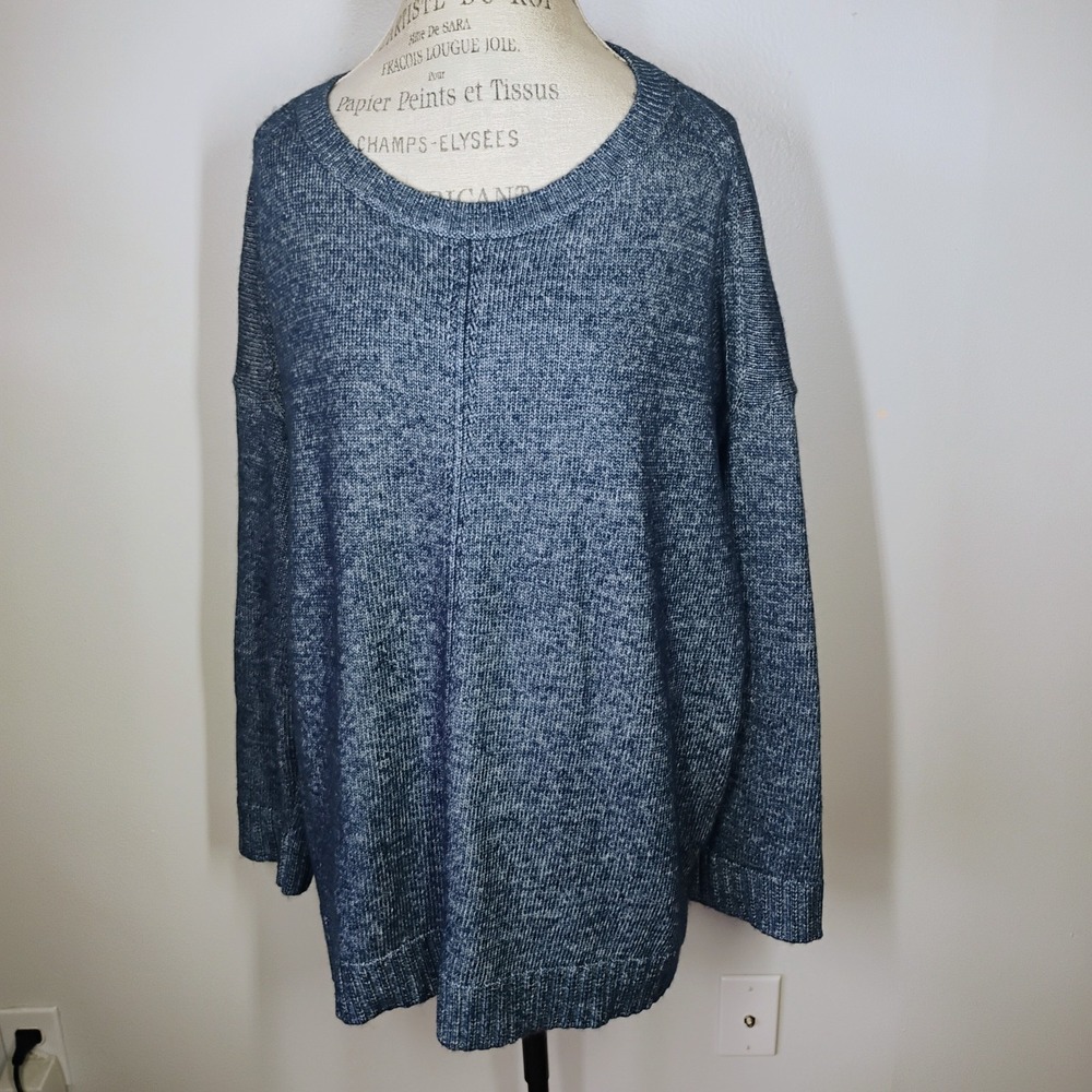 Talbots Womens Sweater 3X‎ Blue Cotton Blend Classic Closet Staple Knit